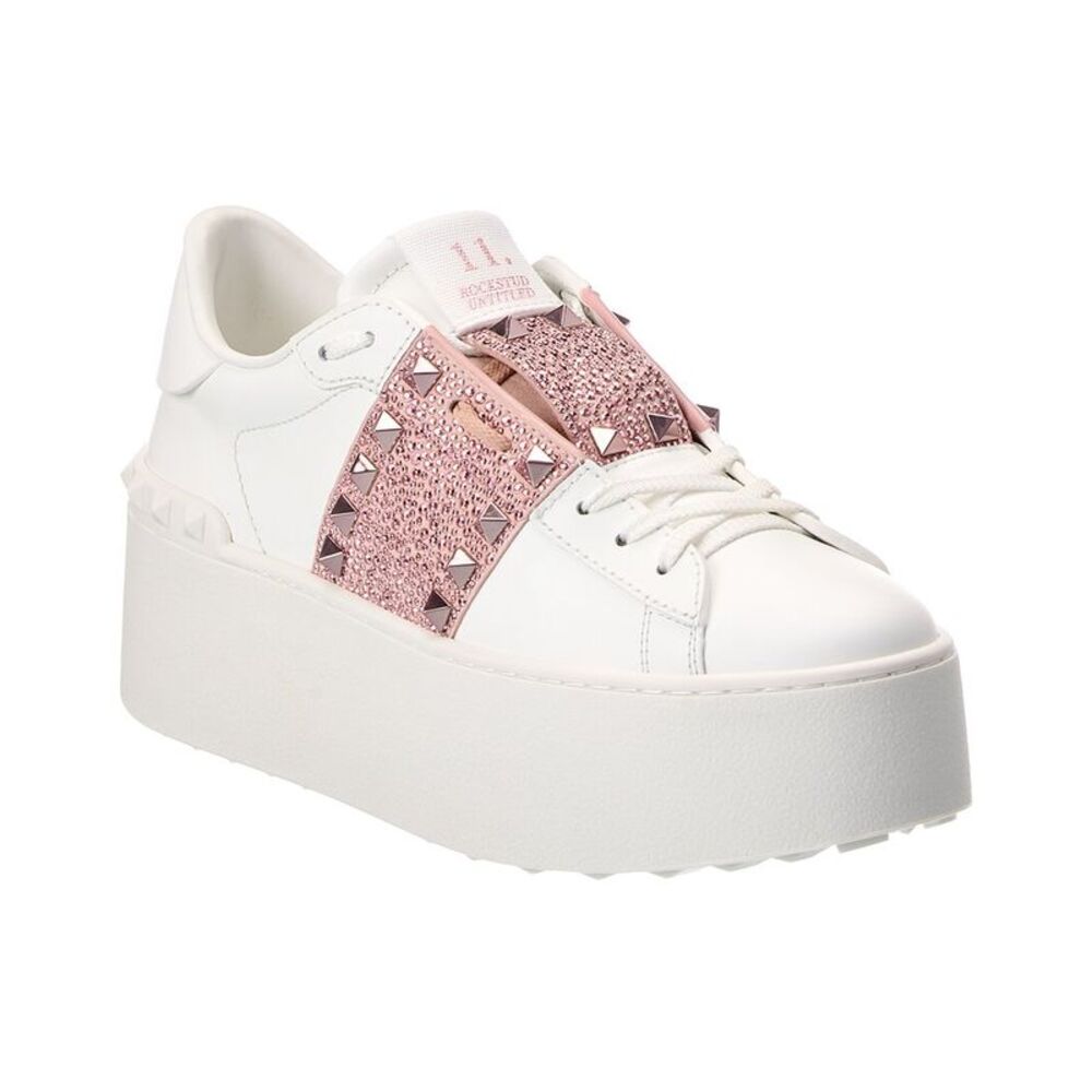 Valentino Rockstud Untitled Leather Platform Sneaker, White
